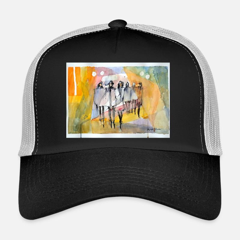 Abstrakte Menschen,  Aquarell  - Trucker Cap - Schwarz/Steingrau