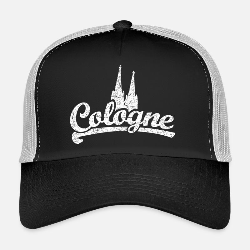 Cologne Classic Köln mit Kölner Dom (Vintage/Weiß) - Trucker Cap - Schwarz/Steingrau