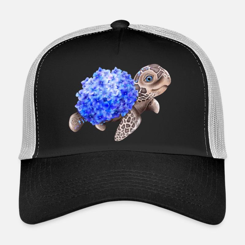 Schildkröte mit Hydrangea Hortensien - Trucker Cap - Schwarz/Steingrau