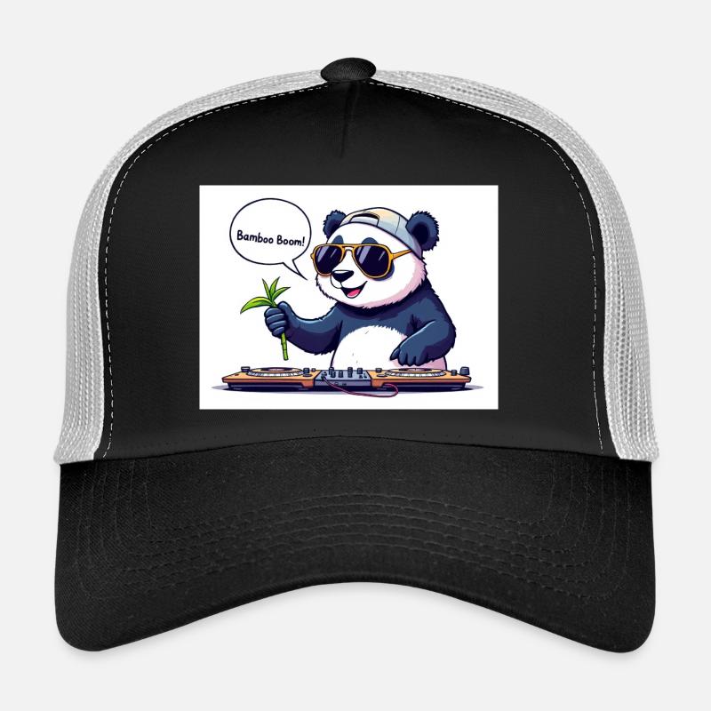 DJ Panda mit Brille und Bambusstab - Trucker Cap - Schwarz/Steingrau
