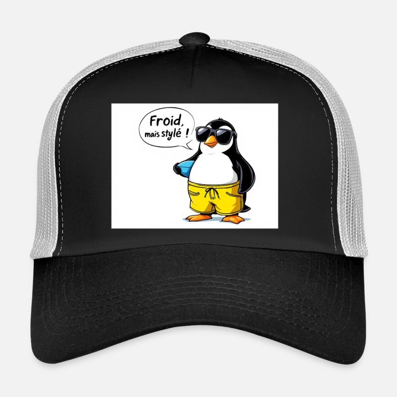 Manchon de pingouin stylé avec lunettes - Casquette trucker - noir/gris pierre