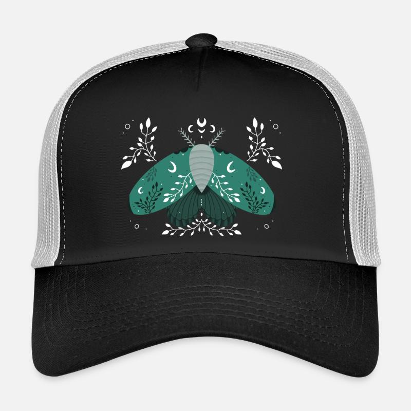 Green Moon Moth with Foliage - Trucker Cap - black/stone grey