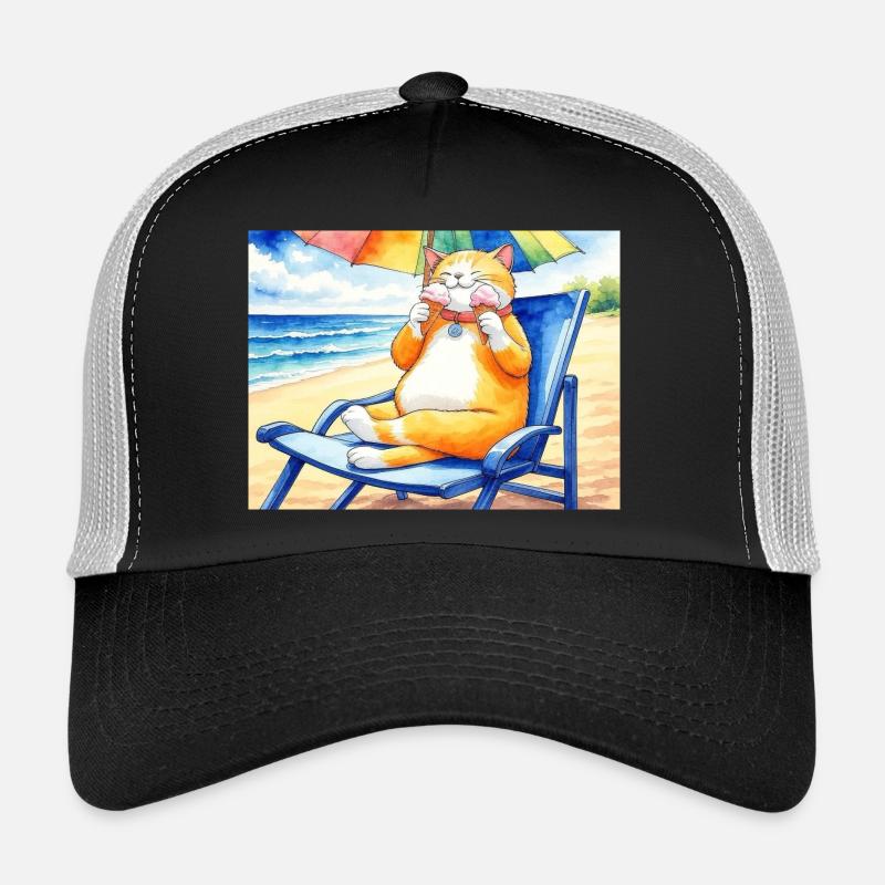 Katze am Strand mit Eiscreme Trucker Cap
