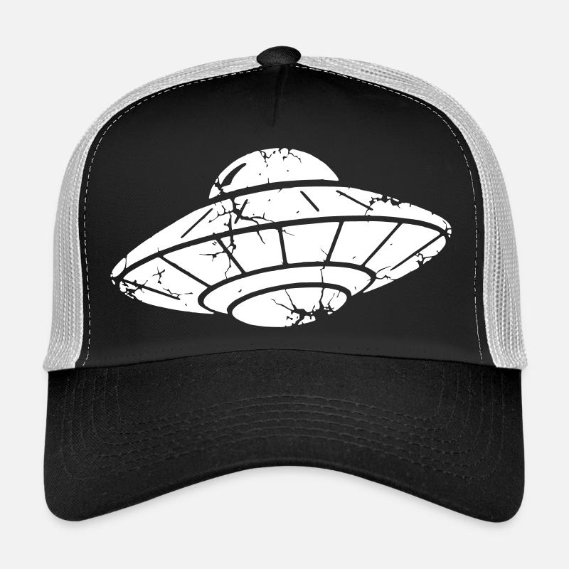 UFO Spaceship Grunge Vintage Vector Trucker Cap