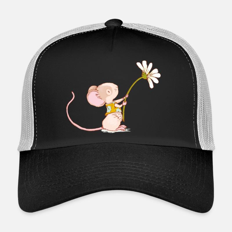 Souris avec fleur - Casquette trucker  - noir/gris pierre
