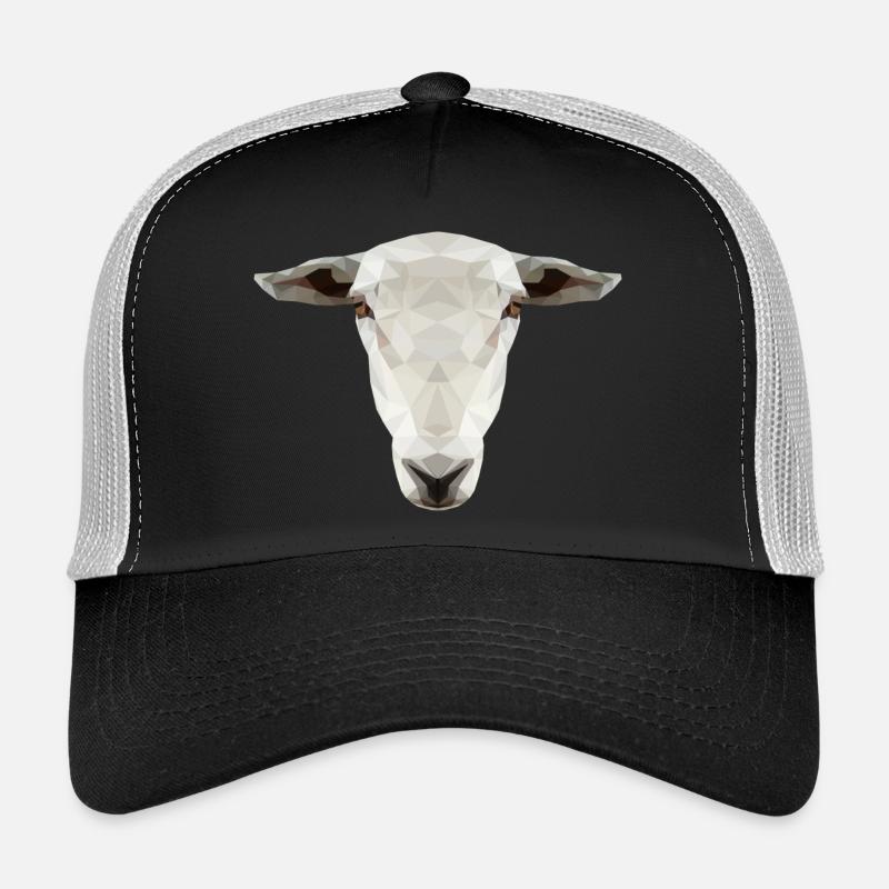 Schaf Kopf – Geometrisches Low Poly Tierdesign - Trucker Cap - Schwarz/Steingrau