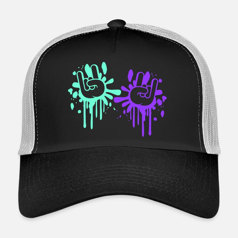 2 Heavy Metal Hard Rock Graffiti Hörner Handgesten Trucker Cap