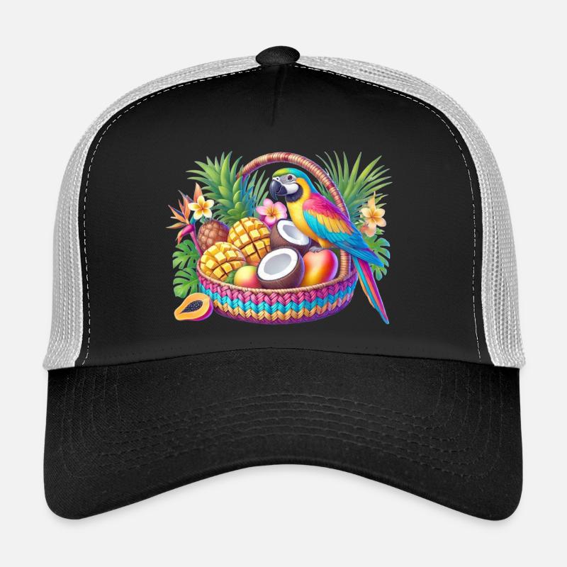 Obstkorb mit Papagei - Trucker Cap - Schwarz/Steingrau