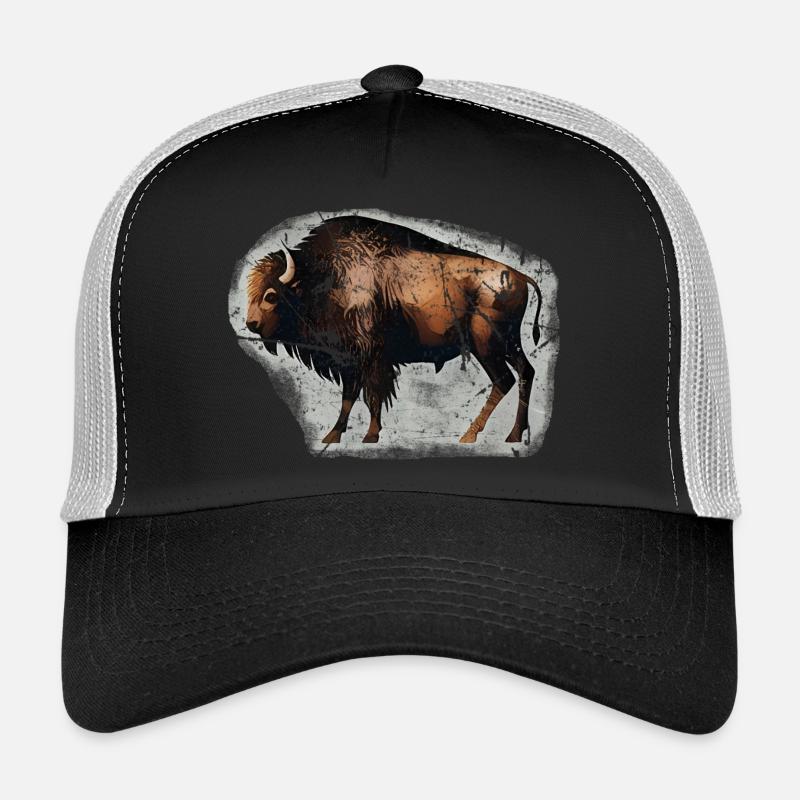 Bison Buffalo Bison Peinture grotte - Casquette trucker  - noir/gris pierre