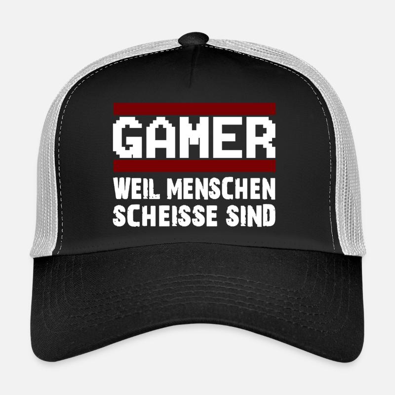 GAMER WEIL MENSCHEN SCHEISSE SIND Zocker Nerd - Trucker Cap - Schwarz/Steingrau