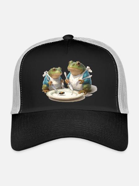 Frog Dinner: Fly on a Plate - Trucker Cap - black/stone grey - Front