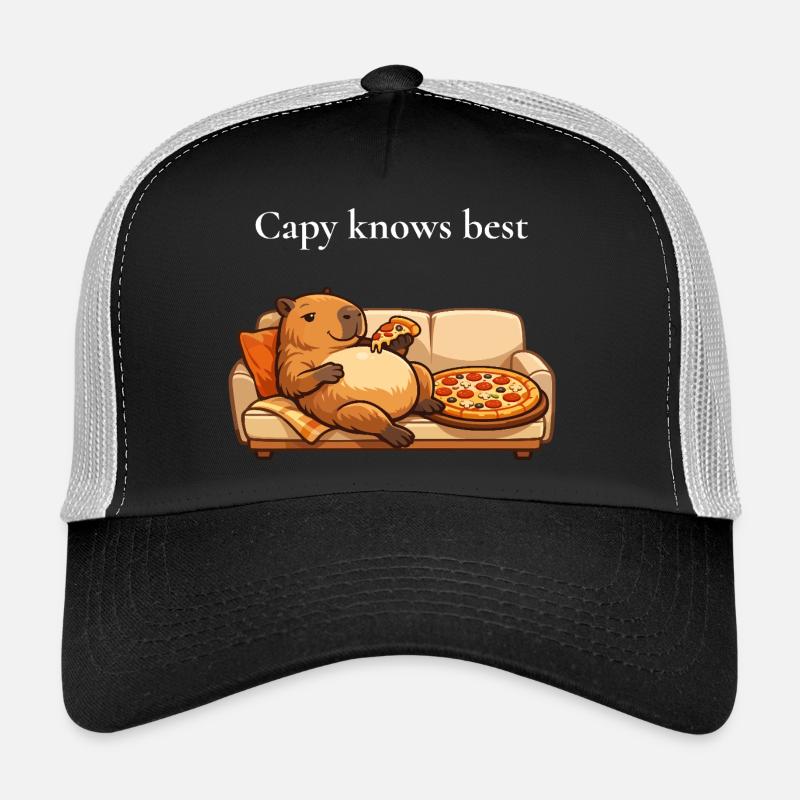 Capybara avec pizza sur canapé Casquette trucker 