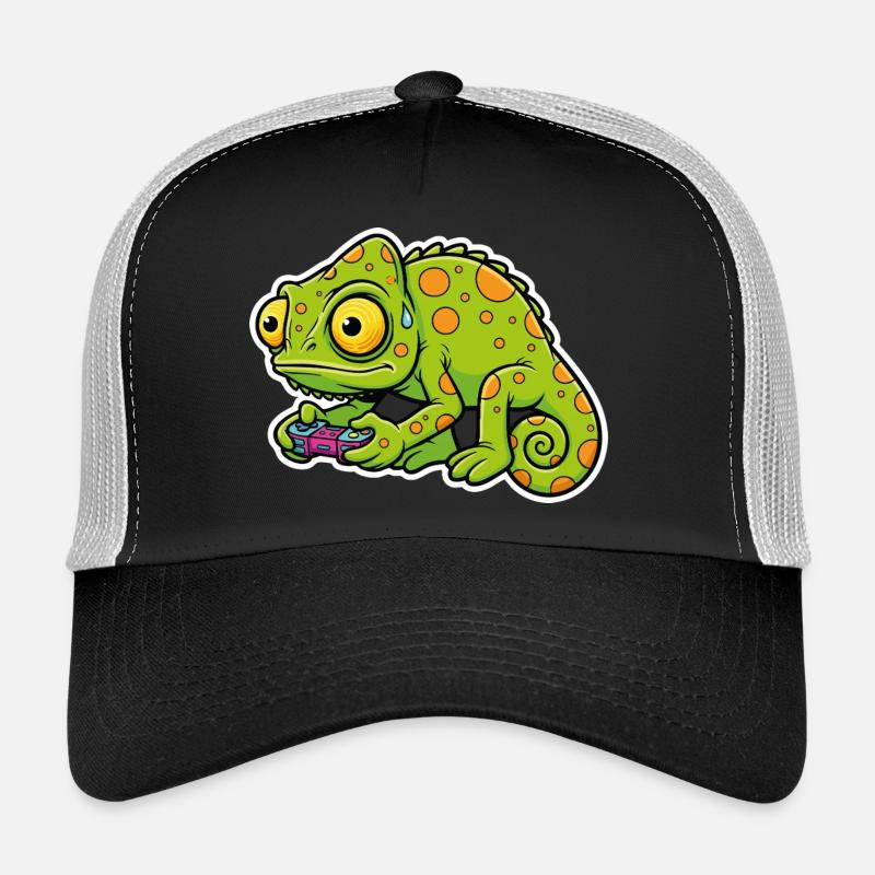 Chameleon Gamer Controller Videospiel-Maskottchen Trucker Cap