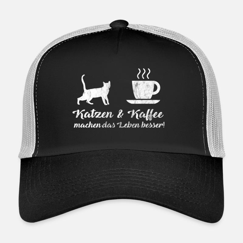 Katzen & Kaffee machen das Leben besser! | Katze - Trucker Cap - Schwarz/Steingrau
