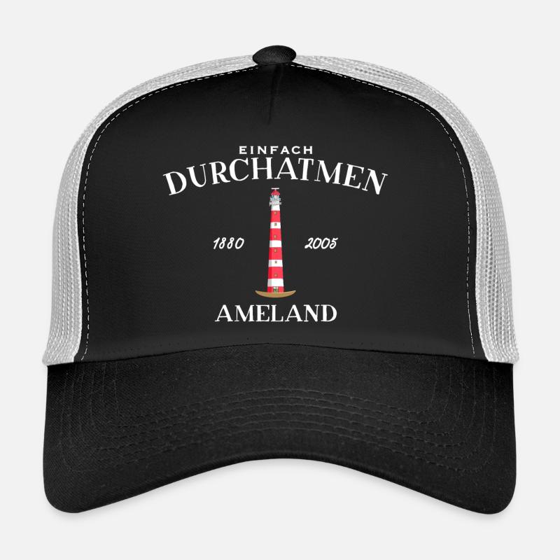 Ameland, Einfach mal Durchatmen, Zeichnung - Trucker Cap - Schwarz/Steingrau