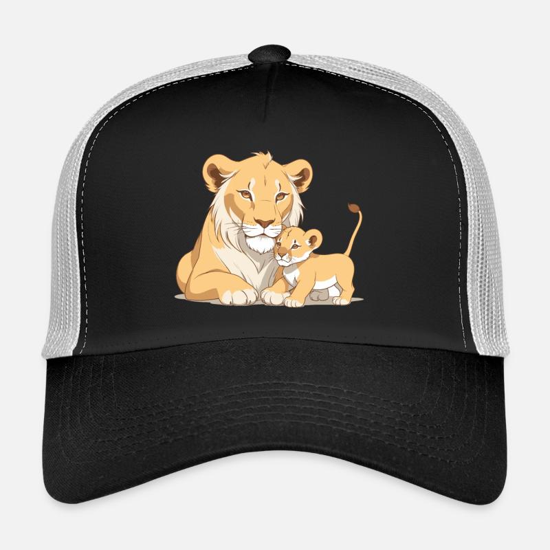Löwenmama mit Kind - Trucker Cap - Schwarz/Steingrau
