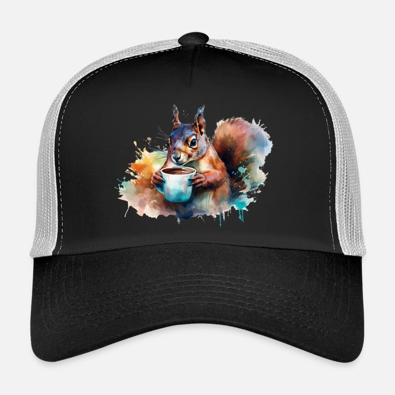 Egern drikker en kop kaffe - Trucker cap - sort/stengrå