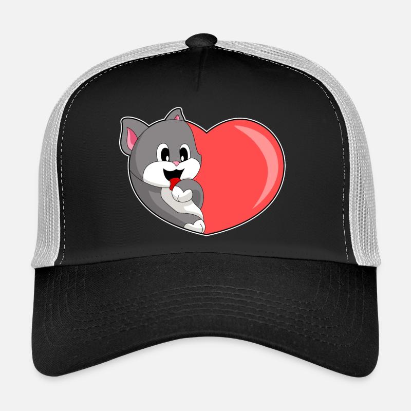 Katze Herz - Trucker Cap - Schwarz/Steingrau