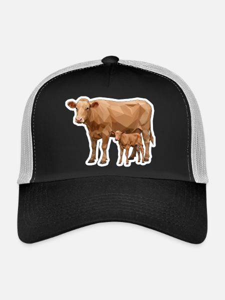 Cow and Calf – Polygon Art in Modern Style - Trucker Cap - black/stone grey - Front