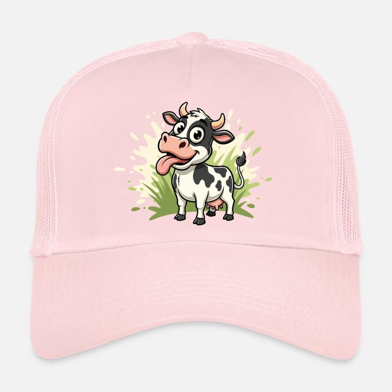 Dessin animé de vache sur l’herbe Casquette trucker 
