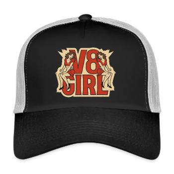 V8 Girl Retro Pinup - Trucker Cap - Schwarz/Steingrau - Vorne