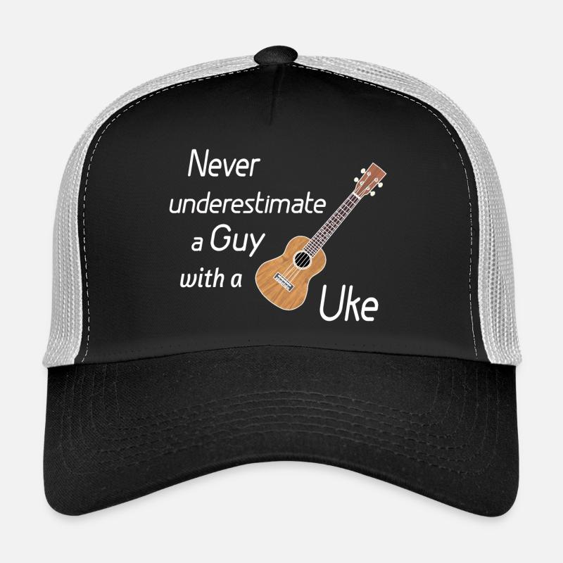 Never underestimate a guy with a Uke! weiss - Trucker Cap - Schwarz/Steingrau