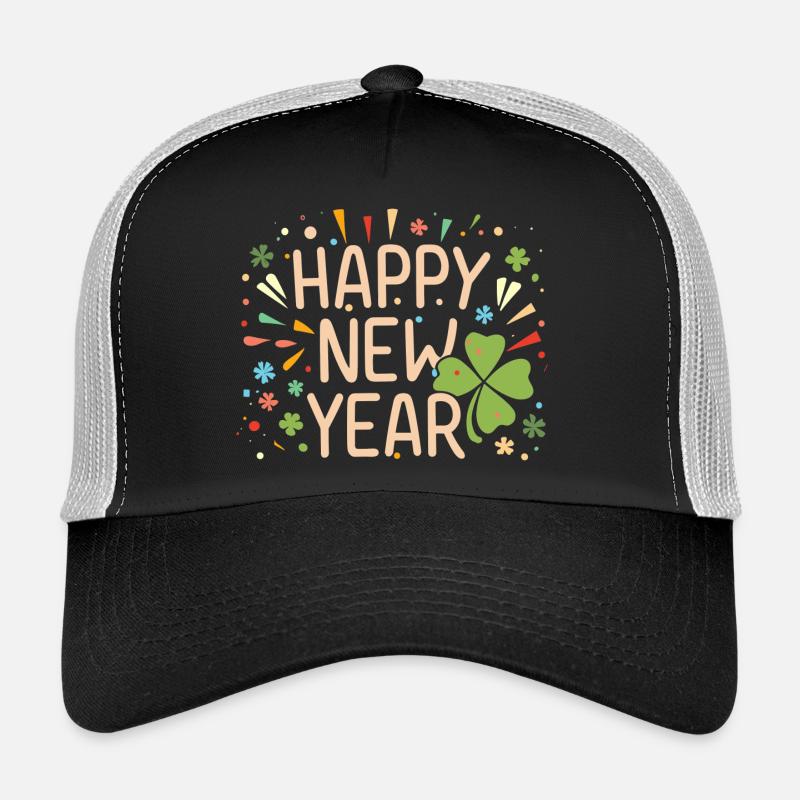 Neujahrsfreude mit Shamrock - Trucker Cap - Schwarz/Steingrau