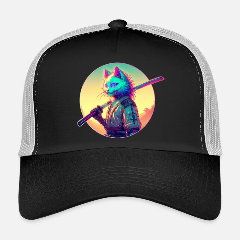 Cyberpunk Chat Samouraï Anime Casquette trucker 
