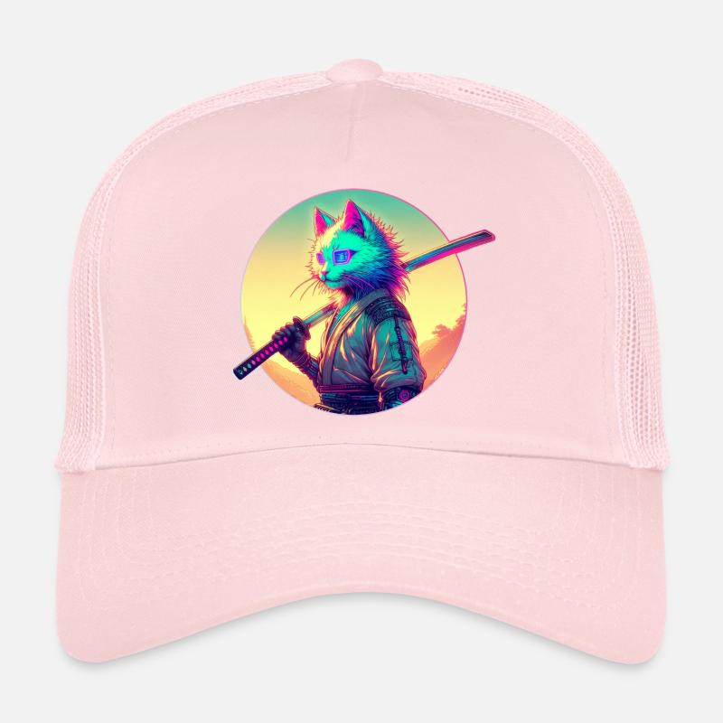 Cyberpunk Cat Samurai Anime Trucker Cap
