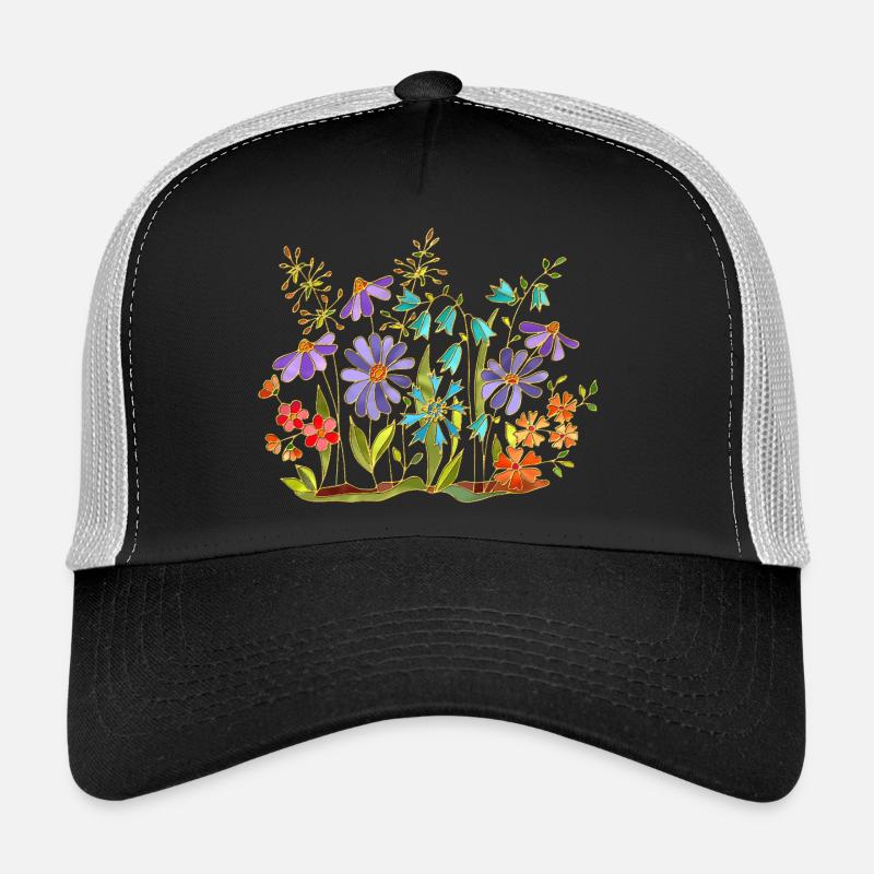 Blumen - Trucker Cap - Schwarz/Steingrau