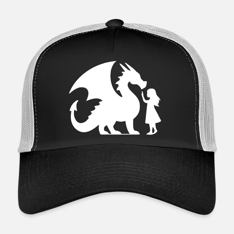 Conception épique de silhouette de dragon et de fille Casquette trucker 