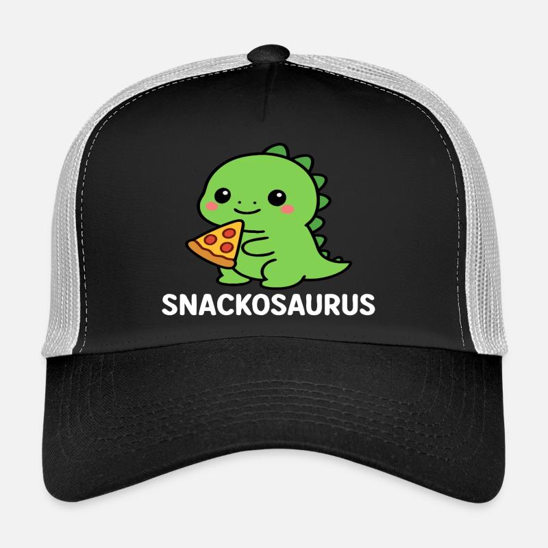 Playful dinosaur with pizza slice Trucker Cap