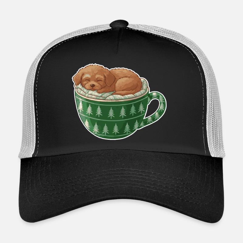 Chiot endormi dans un gobelet vert Casquette trucker 