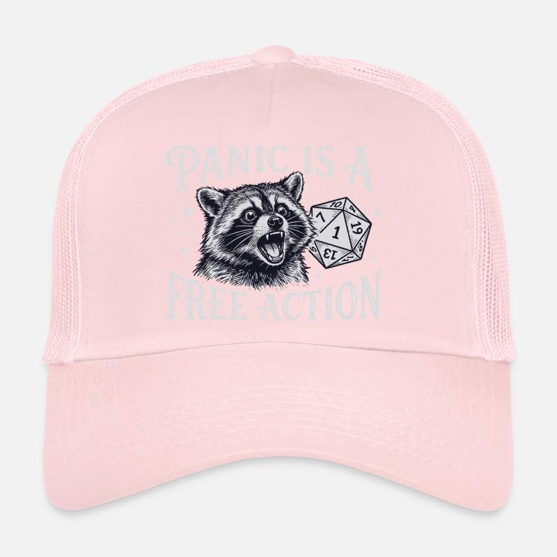 Panic is a Free Action – Raccoon D20 Design Trucker Cap
