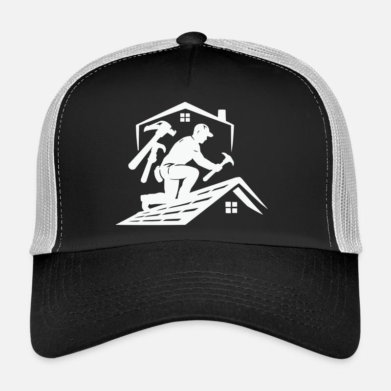 Roofer silhouette on the roof Trucker Cap
