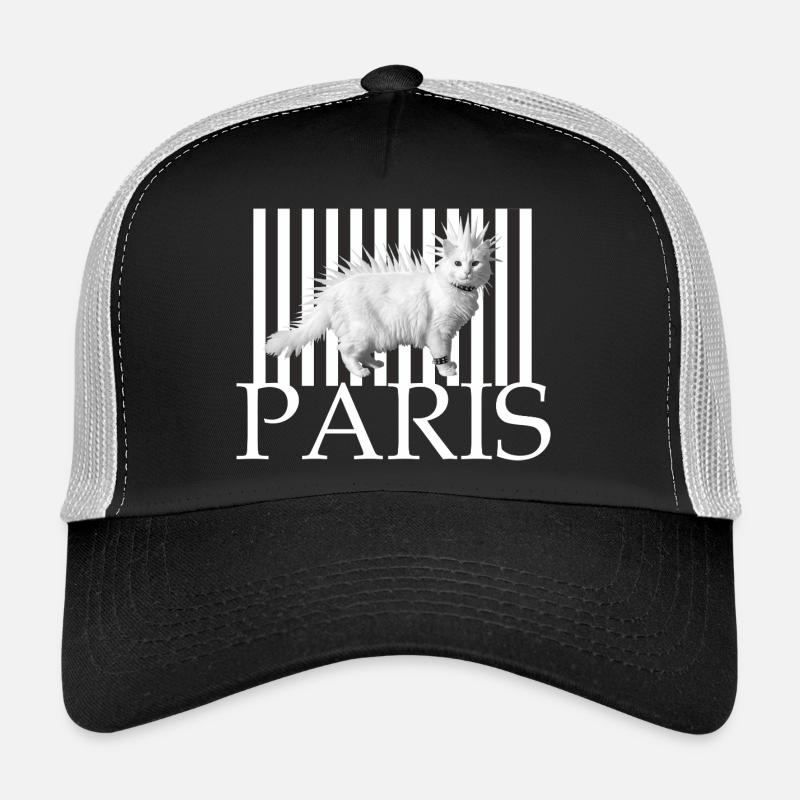 Paris Mohawk Punk Katze im Streifenprint Trucker Cap