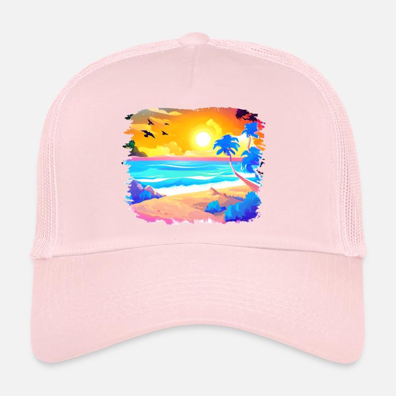 Aquarelle de plage de coucher de soleil d’été Casquette trucker 