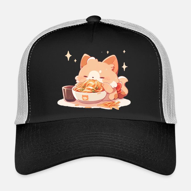 Cat kitten Funny spaghetti eating fat humor Trucker Cap