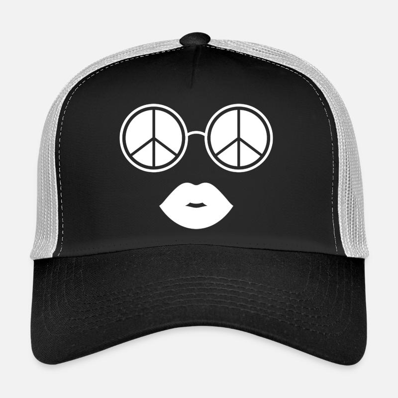 Frieden und Lippen / Friedensbrille und Lippen - Trucker Cap - Schwarz/Steingrau