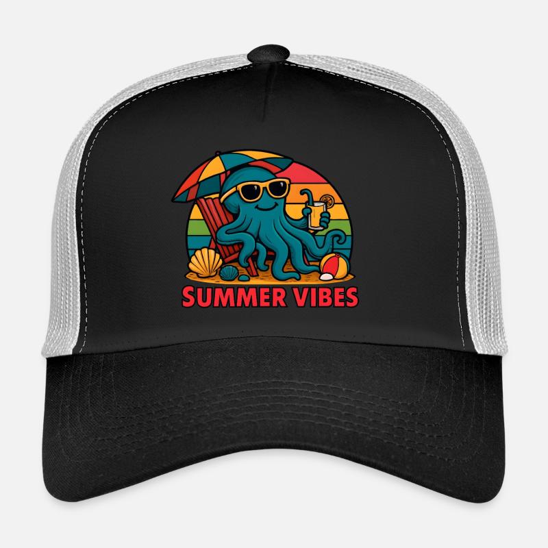 Sommerliche Vibes - Estival Chill Octopus - Trucker Cap - Schwarz/Steingrau