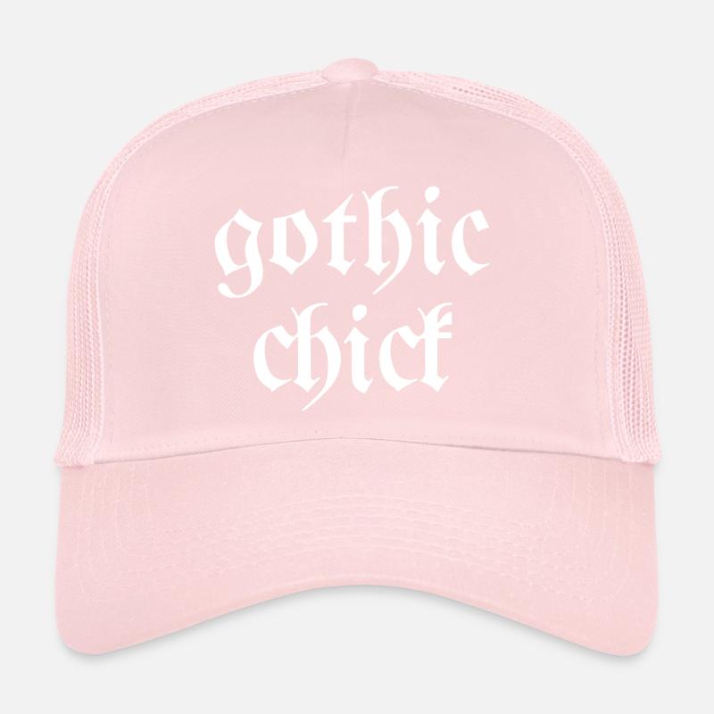 Gothic chick Modern goth font saying Trucker Cap