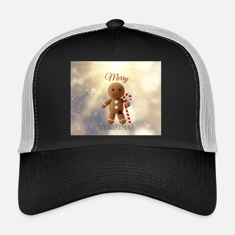 Gingerbread Man with Candy Cane Christmas Trucker Cap