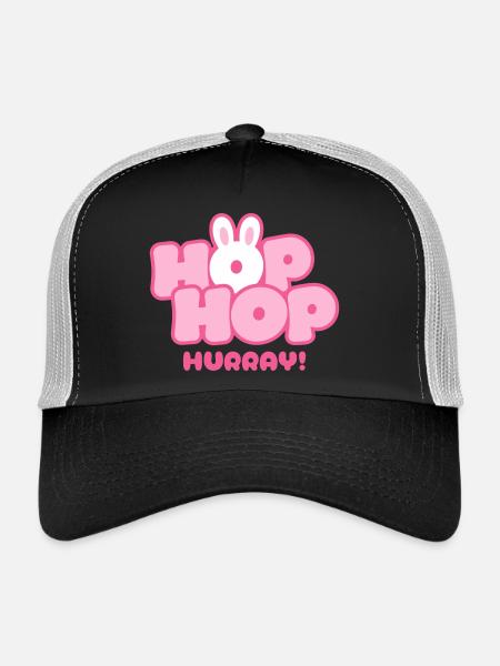 Hop Hop Hurray | Cute Bunny Saying Motif - Trucker Cap - black/stone grey - Front