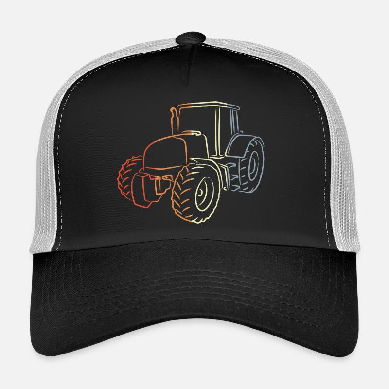Retro Traktor Skizze - Trucker Cap - Schwarz/Steingrau
