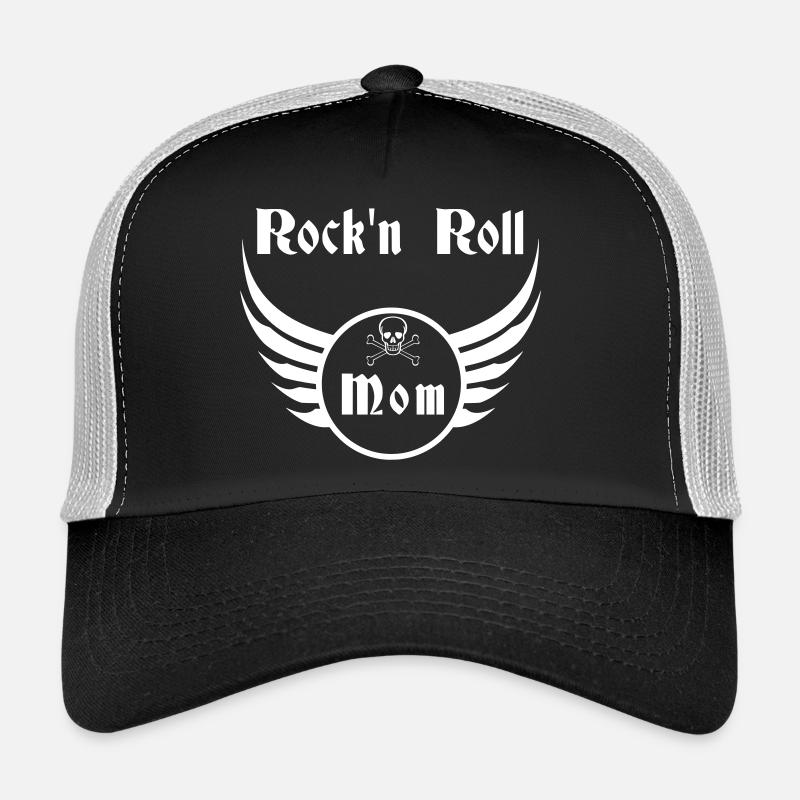 Maman Rock and Roll Ailes de Crâne Blanc Casquette trucker 