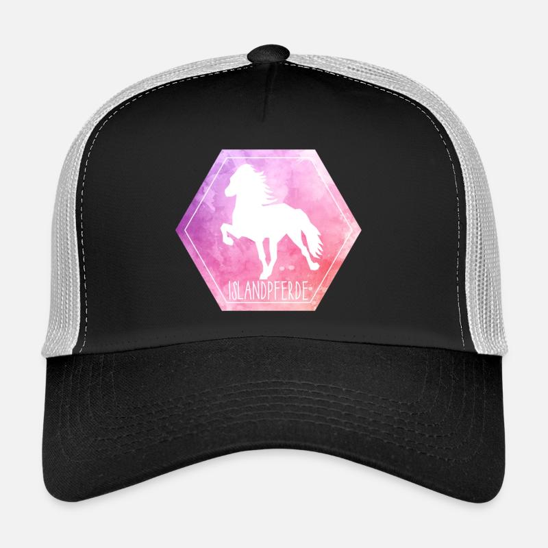 Islandpferd "Hexagon" - Trucker Cap - Schwarz/Steingrau