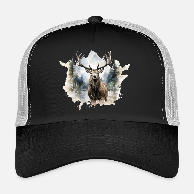 Cerfs aquarelle dans la forêt Casquette trucker 