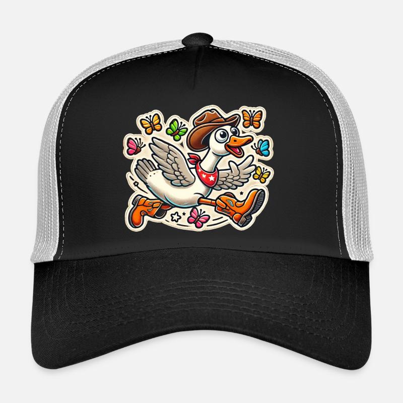 Dumme Gans mit Cowboyhut und Stiefeln Trucker Cap