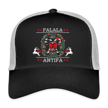 Ugly Christmas Sweater: FALALA ANTIFA! - Trucker Cap - Schwarz/Steingrau - Vorne