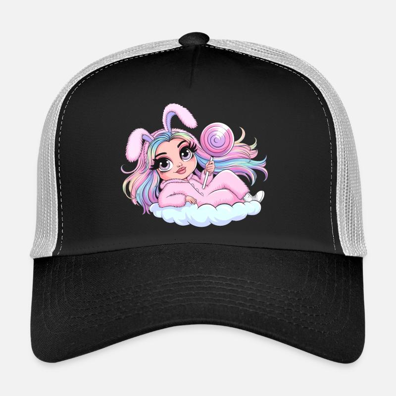 Skurriles Hasenmädchen mit Lutscher Trucker Cap